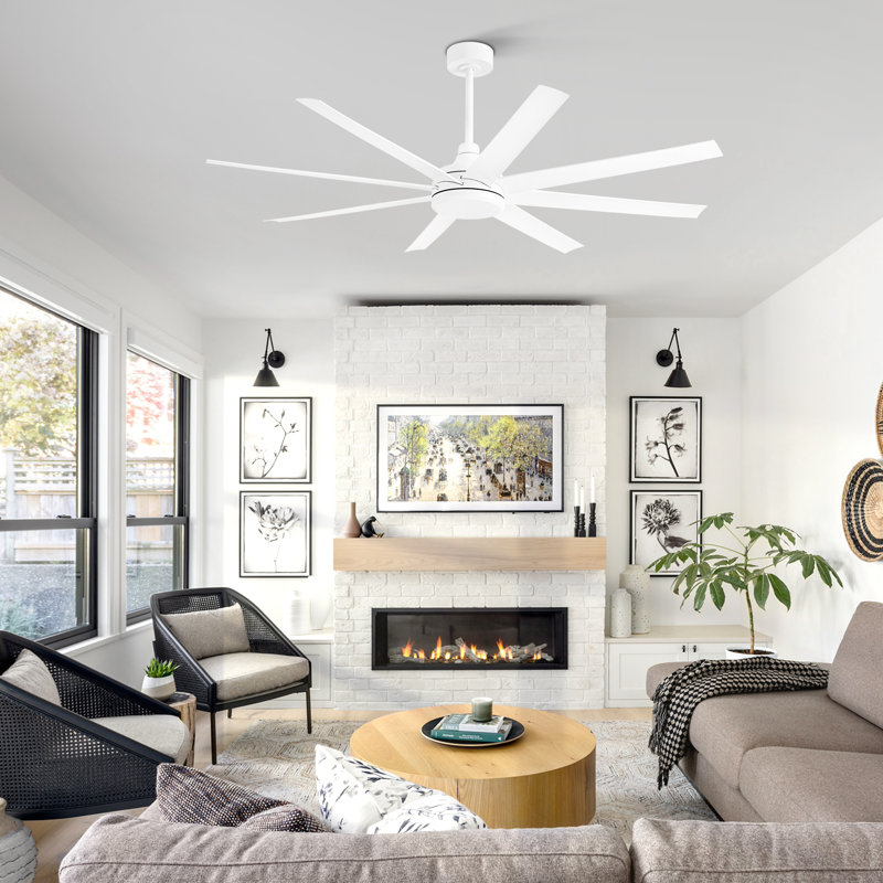 Ventilateur de plafond standard à 8 pales 65 pouces avec télécommande Ilette, Blanc, 65"