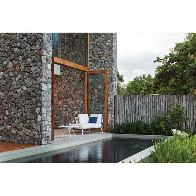 Causeuse avec coussins Yland, Toile Sunbrella® naturel, Blanc