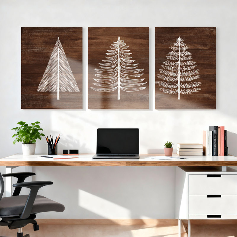 Arbre de Noël à motif de grain de bois, toile tendue sur toile, ensemble de 3 pièces pour le salon, la chambre à coucher et la décoration intérieure