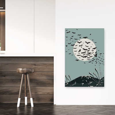 Bats Over Fuji Moon Gothic Abstract Contemporary Bat Landscape Mountain Wall Art