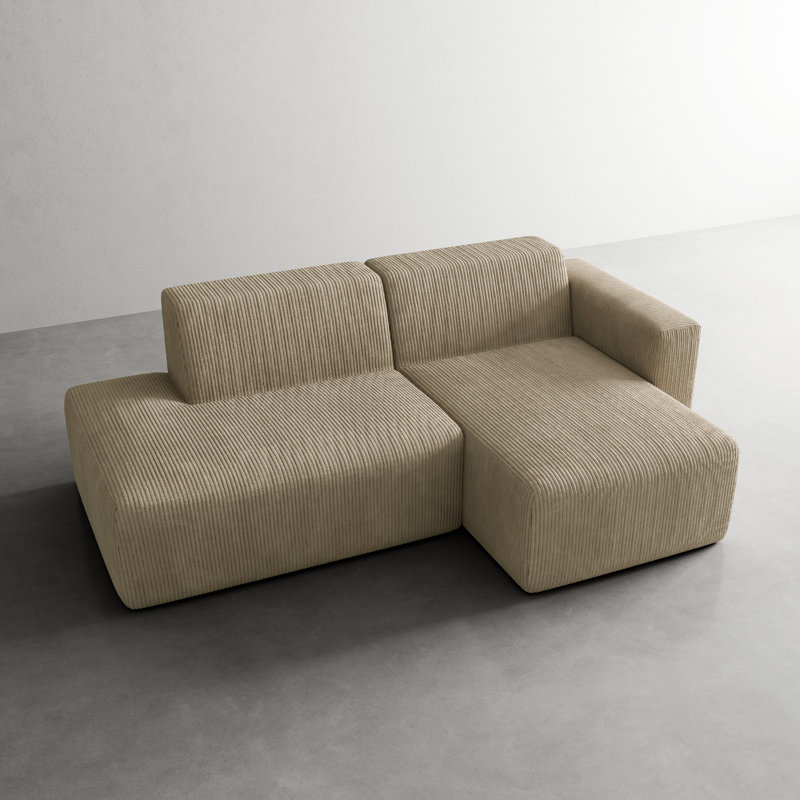 Ensemble de canapé modulaire en L 2 pièces Berlare Boneless, Velours côtelé kaki, Face à la droite