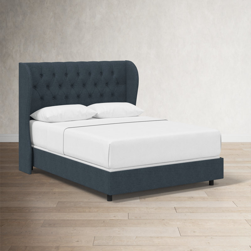 Tomey Upholstered Wingback Bed, California King, Classic Navy Linen