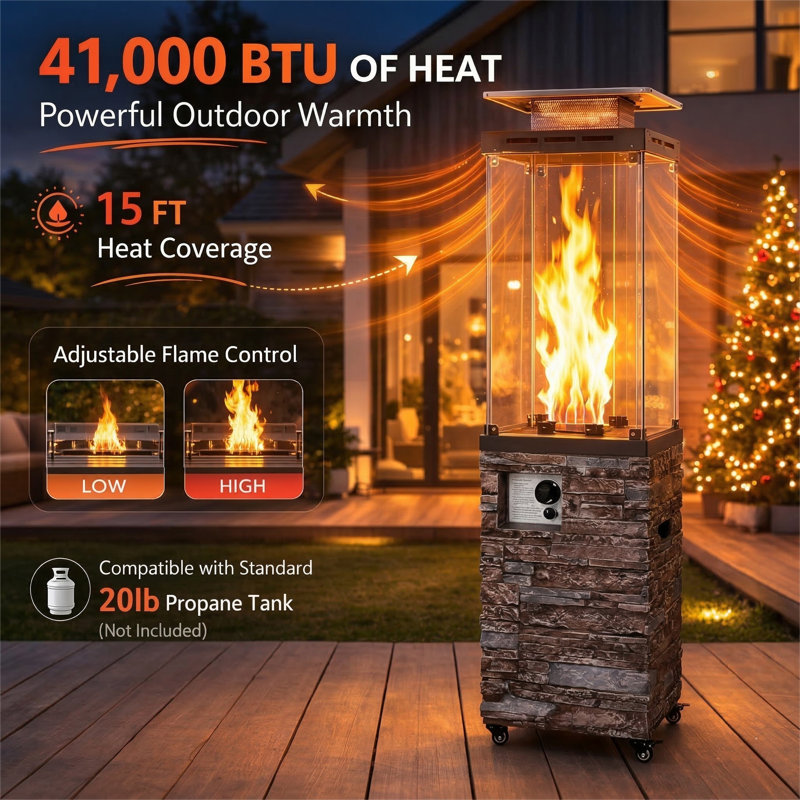 41,000 BTU Propane Patio Heater, Rustic Stone Brown