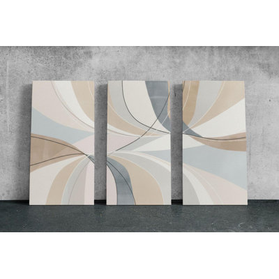 Abstract Triptych Canvas Print, Modern Neutral Wall Art, Beige Blue Grey Flowing Lines, Large 3 Panel Contemporary Decor, Painting Reproduction