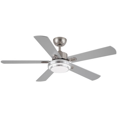 Oversized 52'' - 5 Blades Modern Bruched Nickel Ceiling Fan with Dimmable LED Light and Remote Control