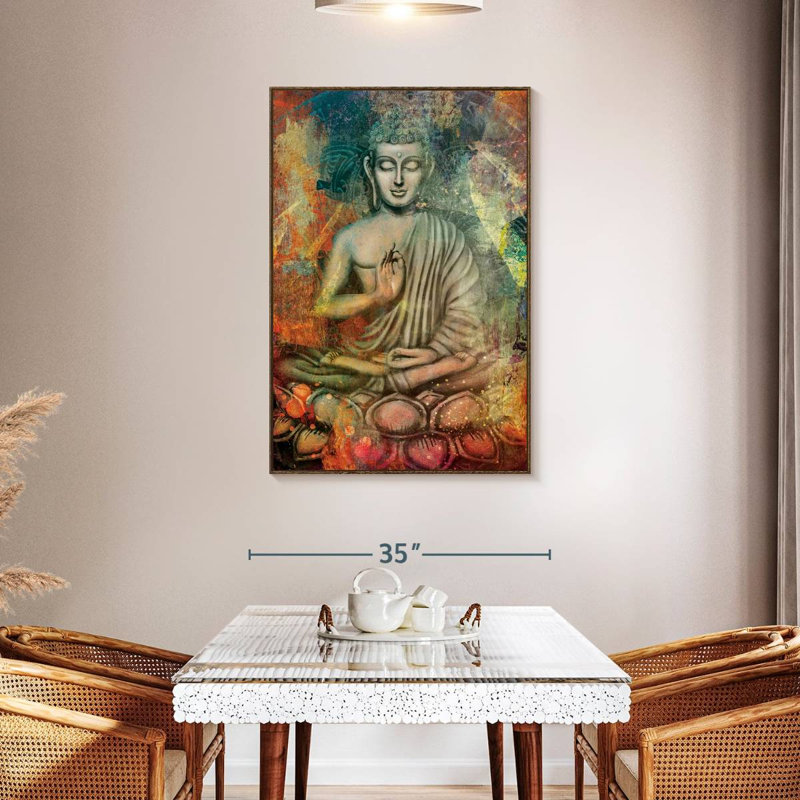 Bouddha assis en couleurs, Cadre flottant noyer, 31" x 46"