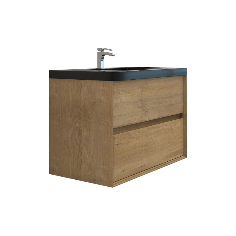 36" Wall-Mounted Single Bathroom Vanity Set, White Oak