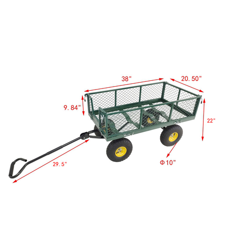 Chariot / chariot utilitaire robuste pour pelouse / jardin avec mailles latérales amovibles, capacité de 400 lb