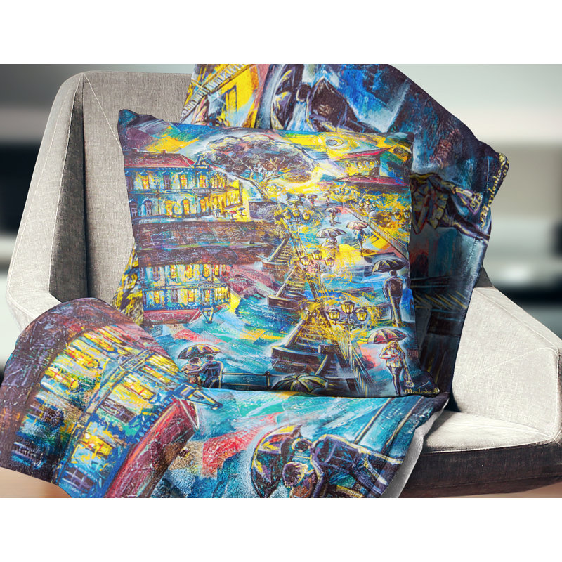 «Night City», impression graphique - Coussin imprimé paysage urbain, 16 po x 1 po, Coussin décoratif