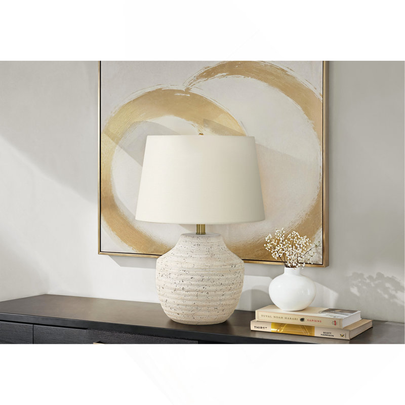 Lighting, H 20 po, lampe de table, béton crème, abat-jour ivoire / crème, moderne