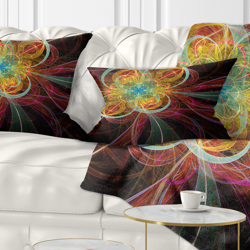 Fleur fractale rouge colorée - coussin imprimé abstrait