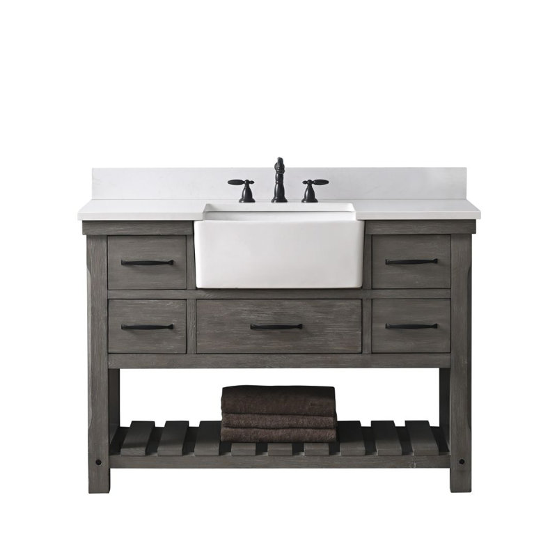 Meuble-lavabo simple 48 po Curiel, Gris patiné / noir mat