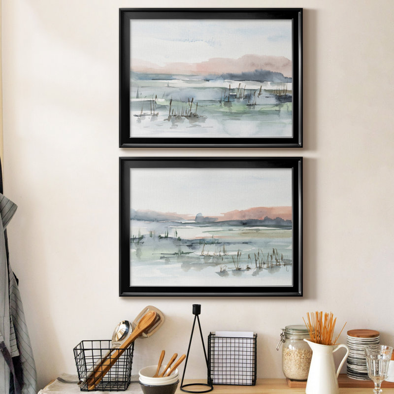 Marsh Cattails I - ensemble de 2 reproductions de cadres photo, Noir, H 24,5 po x l 37 po x P 1 po