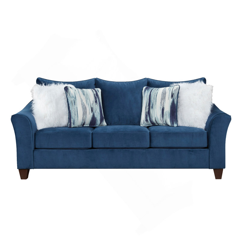 Fabric Pillowback Sofa, Navy Blue Fabric
