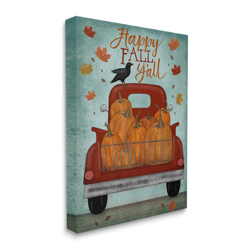 « Happy Fall Y’All Autumn moisson » par Beth Albert, reproduction d’art, Toile tendue, H 40 po x l 30 po x P 1,5 po