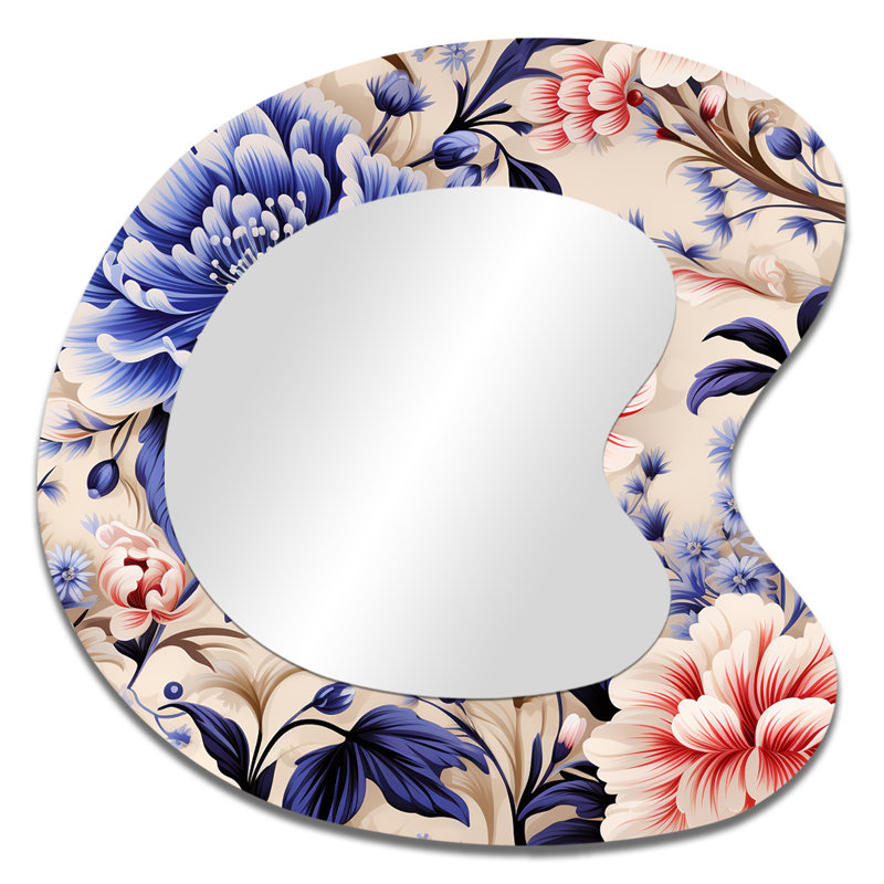 Bohemian Damask Harmony - Damask Unique Shape Unique Mirror, Pink Asymmetrical Large Wall Mirror, Printed Metal Art