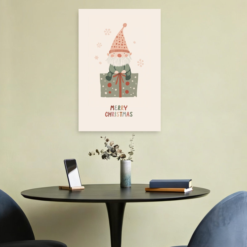 Christmas Gnome Gift Whimsical Abstract Contemporary Winter Wall Art Print by Mathieu - Wrapped Canvas Print