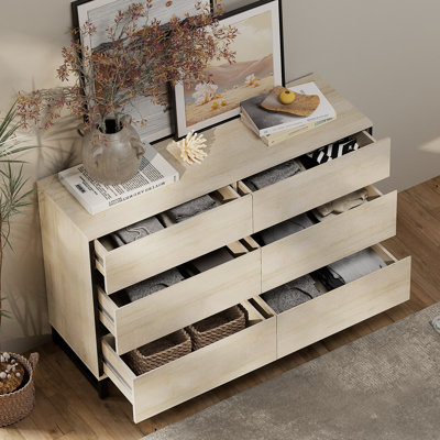 3-Piece Modern Bedroom Furniture Set, 47-Inch Dresser With 6 Drawers And 2 Nightstands Featuring Drawer And Cabinet Design, Bedroom Set Of 3 by Ebern Designs