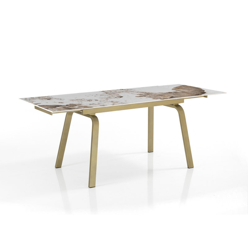Dantay Extendable Metal Base Dining Table, Gold