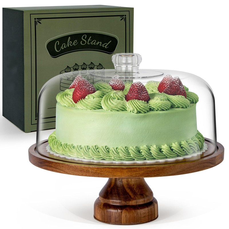 Présentoir à gâteaux avec couvercle en dôme, assiette à gâteau en bois d'acacia