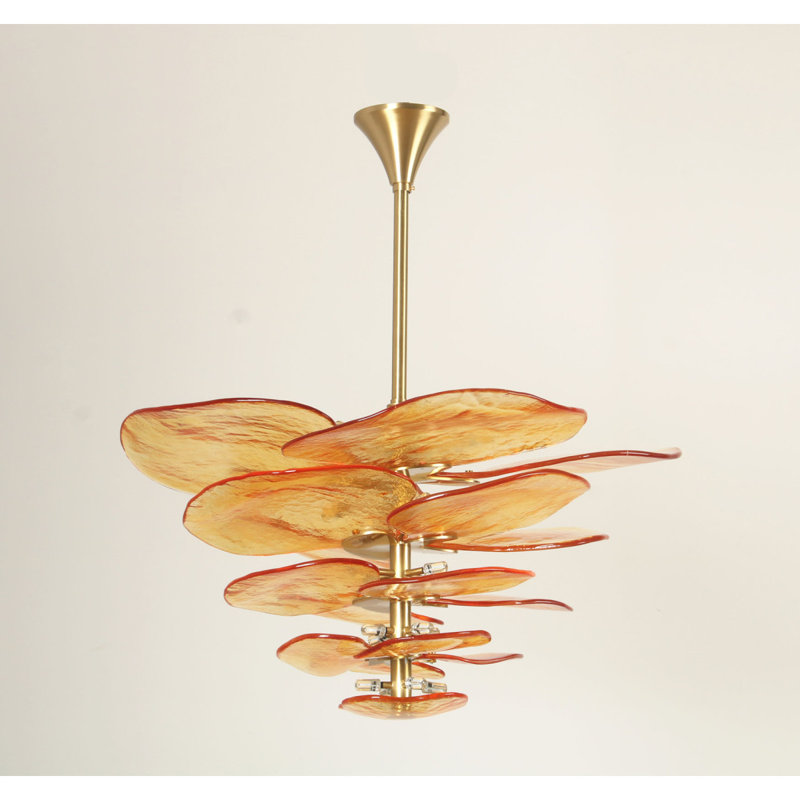 Lustre résidentiel Lilypad, Transparent / blanc / ambre, Plaqué or, 55” Diameter x 22” Height