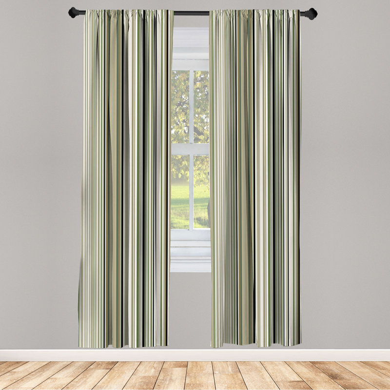 Brown and Gray Striped Microfiber Semi-Sheer Curtain Panels, 28" x 63" Set of 2