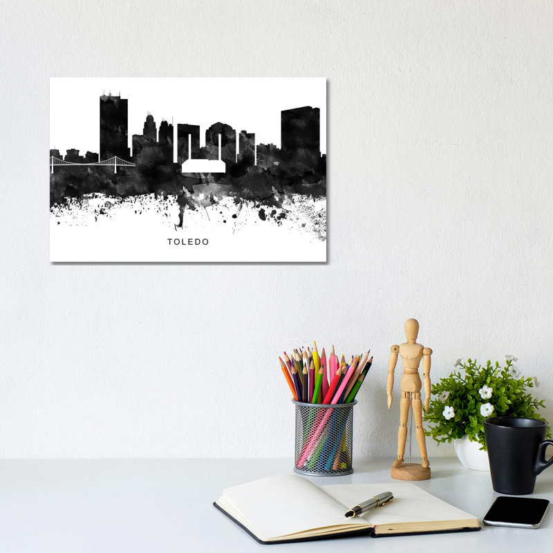 Toledo Skyline Black & White by WallDecorAddict - Wrapped Canvas Print, 20.32 cm H x 30.48 cm W