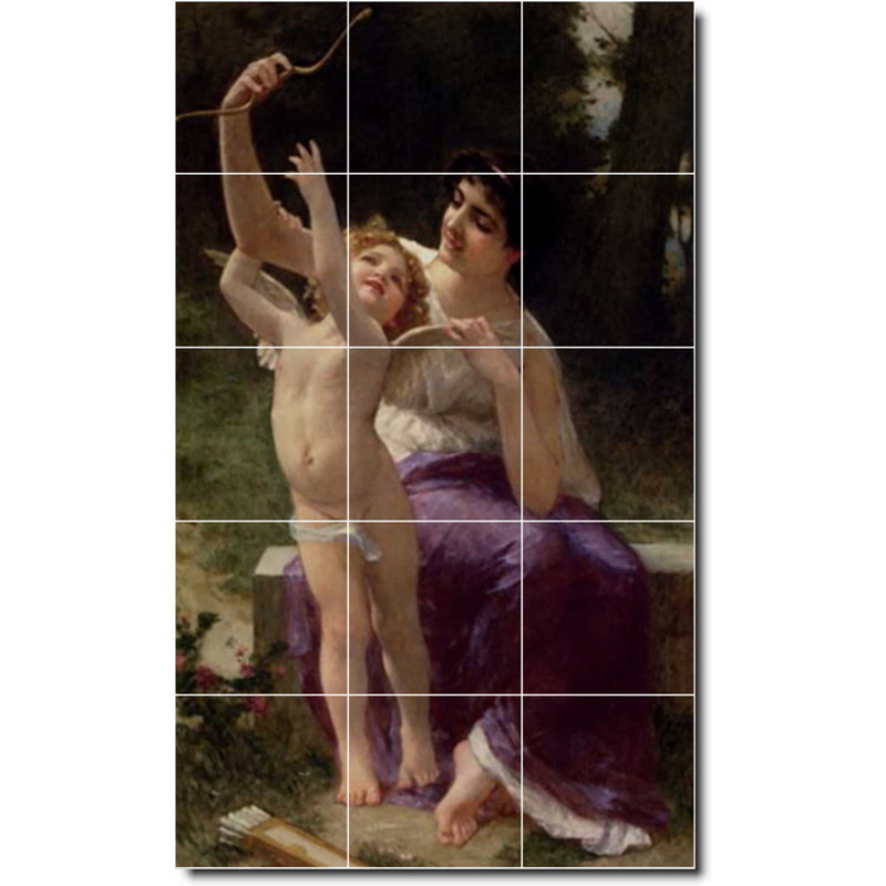Carreau de céramique décorative 12,75 po x 21,25 po 4,25 po x 4,25 po, Guillaume Willeng, ange, peinture W08290
