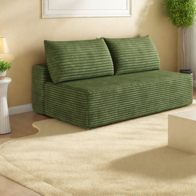 Canapé d'angle moderne, canapé nuage en velours côtelé moelleux de 150 cm (59,1 pouces), vert, sans assemblage, Vert