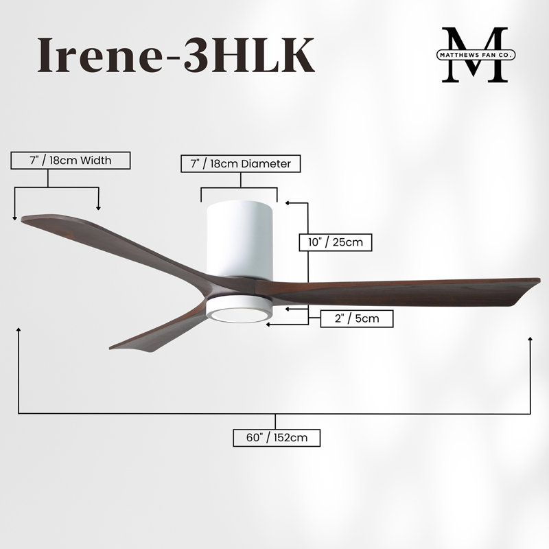 Irene LED Ceiling Fan, Gloss White, Walnut, 60"
