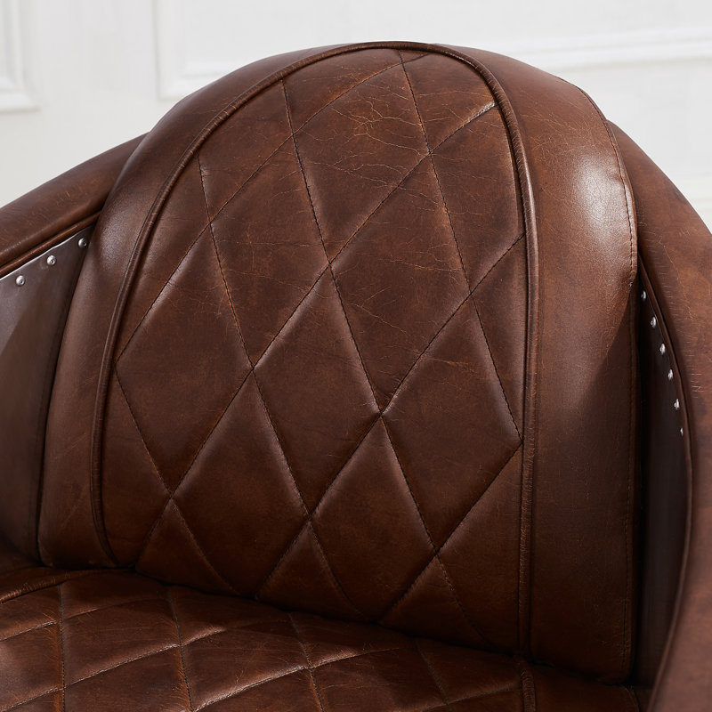 Alvenia 31.1"W Tufted Genuine Leather Accent Armchair, Vintage Cognac