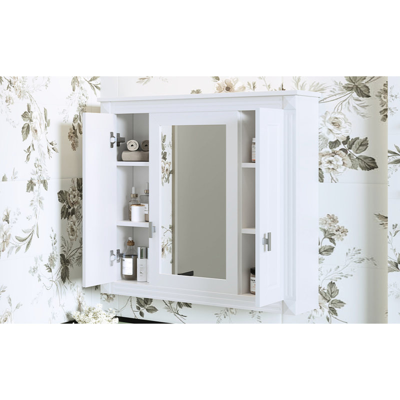 Armoire murale blanche avec miroir et 4 tablettes