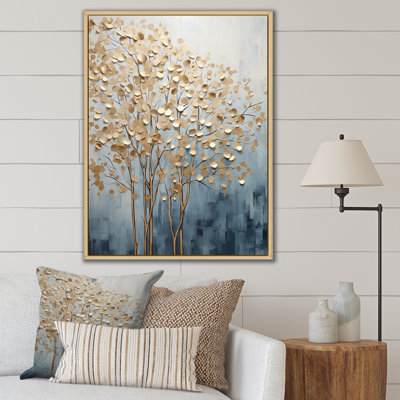 Minimalism Gold And Blue Trees Scene VII - Trees Wall Art