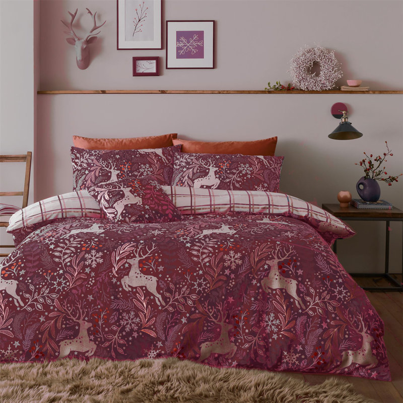 Winter Stags Duvet Cover Set Cotton & Polyester Animal Print Duvet Cover with Pillow Shams