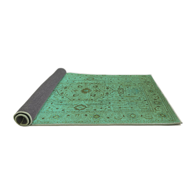 Tapis oriental en laine / polyester tissé à la machine en turquoise, Carré 5 pi