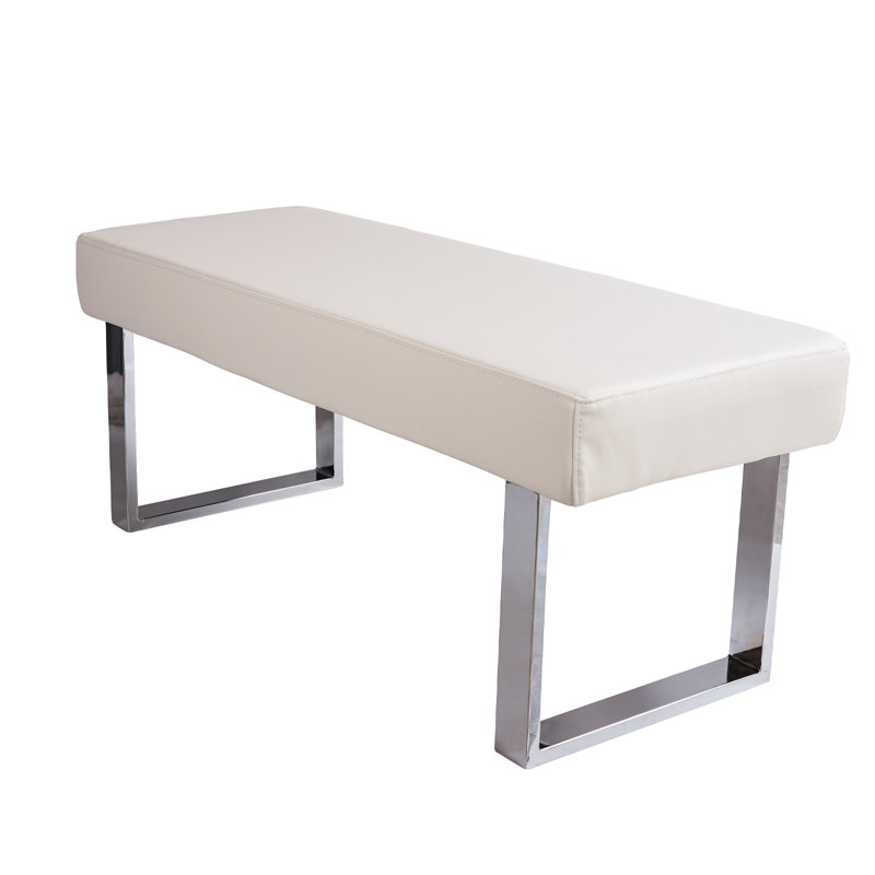 Cialan Faux Leather Upholstered Bench with Stainless Steel Frame, Black, 18.1" H x 16.1" W x 45"D