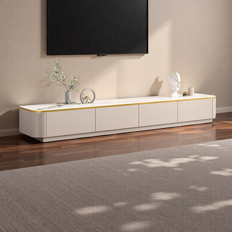 Meuble télé simple et moderne, H 13,38 po x L 78,74 po x l 13,77 po, Or / blanc / beige