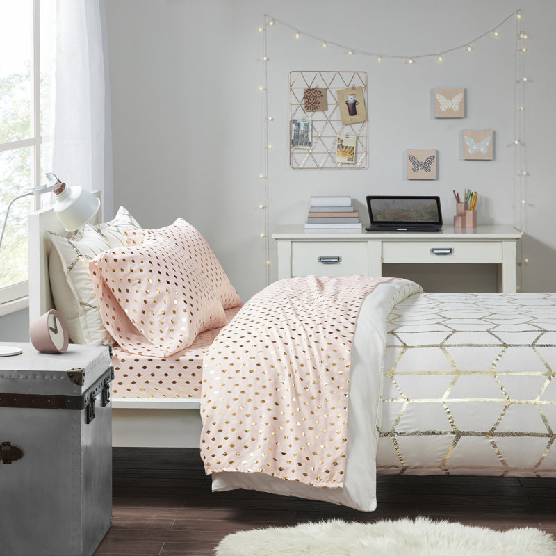 Blush and Gold Metallic Dot Queen Microfiber Sheet Set