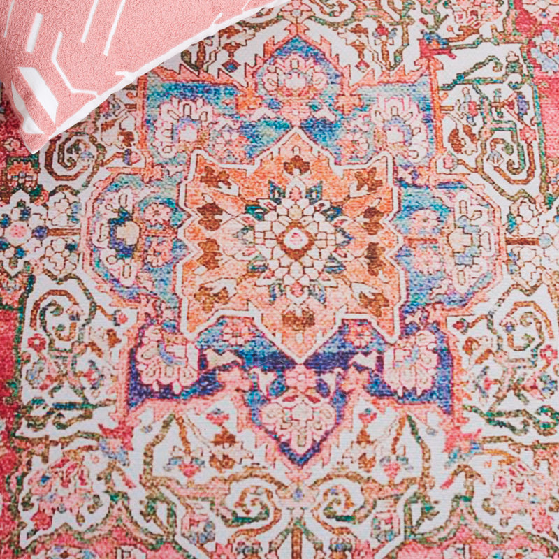 Tucson Oasis Washable Rug Non-Slip Area Rug in Pink & Beige, Square 183 cm