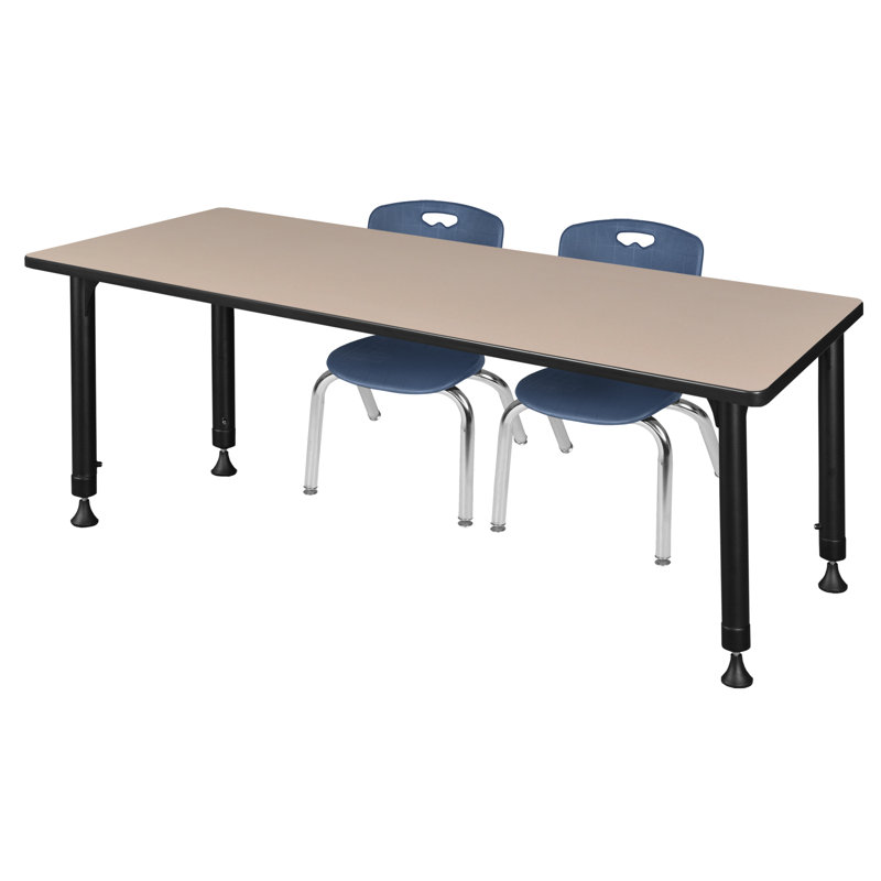 Regency Kee Adjustable Classroom Table & 2 Andy 12 in. Stack Chairs, 34" H x 66" L x 30" W, Mahogany/Black/Black