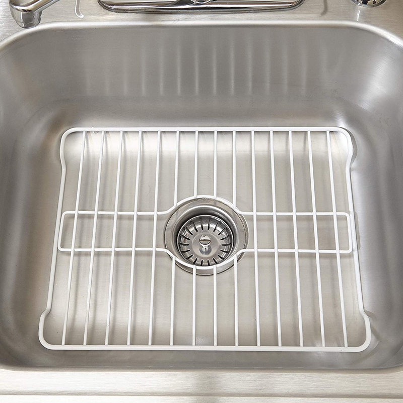 White Coated Steel Large Sink Protector with Center Opening