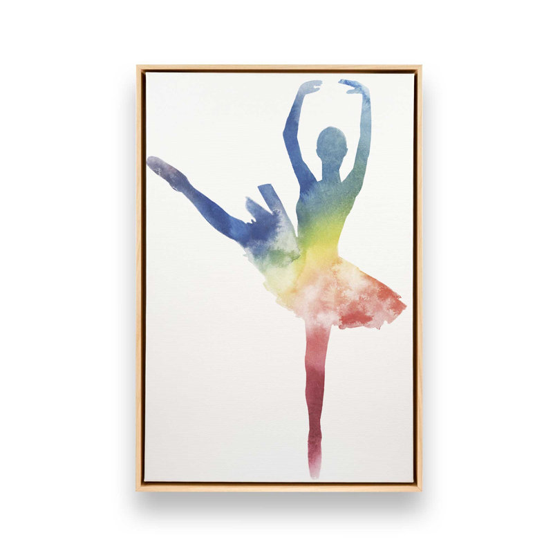 Silhouette arc-en-ciel aquarelle ballet II, H 18,75 po x l 12,75 po, Cadre flottant, Érable américain