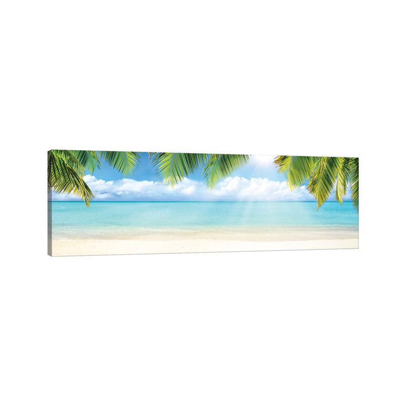 Tropical Beach With White Sand And Turquoise Sea 1 Piece Wrapped Canvas Panoramic Wall Art, 30.48 cm H x 91.44 cm W