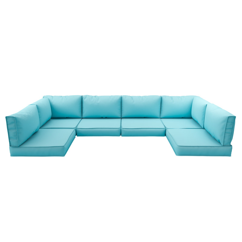 Outdoor 3.5" Thick Replacement Cushion Set – 6 Seat Cushions, 6 Back Cushions & 2 Corner Cushions, Blue