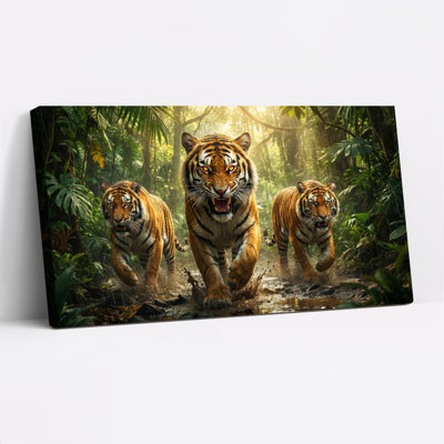 «Tigers In Jungle», ensemble de 1 reproduction d'art sur toile tendue sur toile