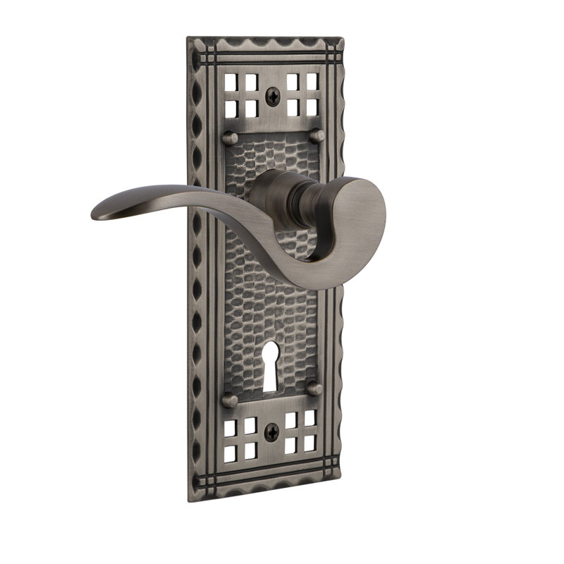 Craftsman Plate Single Dummy with Decorative Keyhole and Manor Lever, Right Handed, Antique Pewter