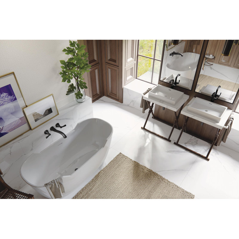 Garniture de robinet de baignoire murale à poignée double Stryke, Noir mat