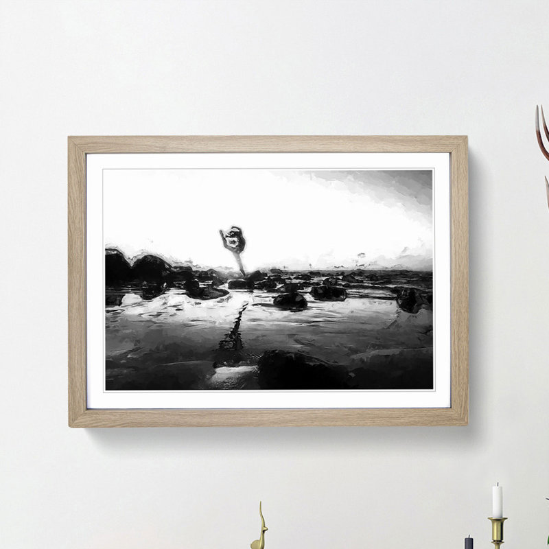 Dancing upon the Beach in Abstract - Picture Frame Painting Print, Oak Framed, 62cm H x 87cm W x 2cm D