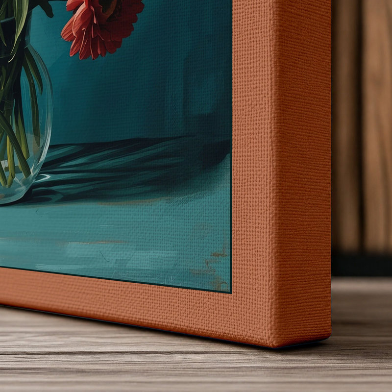 Blooms in Teal Botanical - Wrapped Canvas, 24x16 - 61.0 x 40.6 cm, Terracotta Border