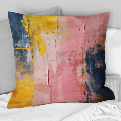 Célébration de la destinée abstraite, peinture or rose I - Coussin décoratif avec peinture abstraite